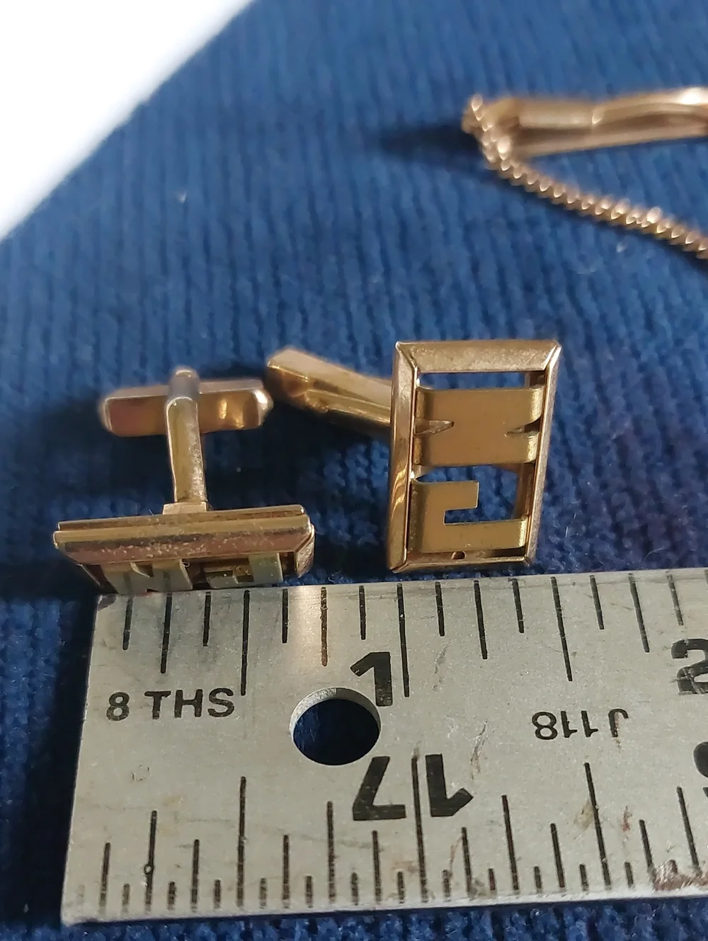 VTG Swank Monogram Cufflinks Tie Bar Set Gold Tone Initials NJ. Estate Jewelry